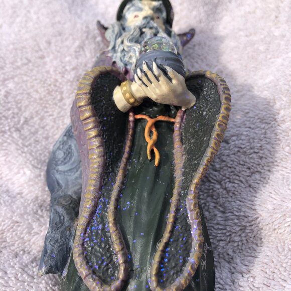 Vintage Spoontiques Wizard With Crystal Ball Orb Red Eyes Metaliic Figurine 6” - Picture 5 of 15